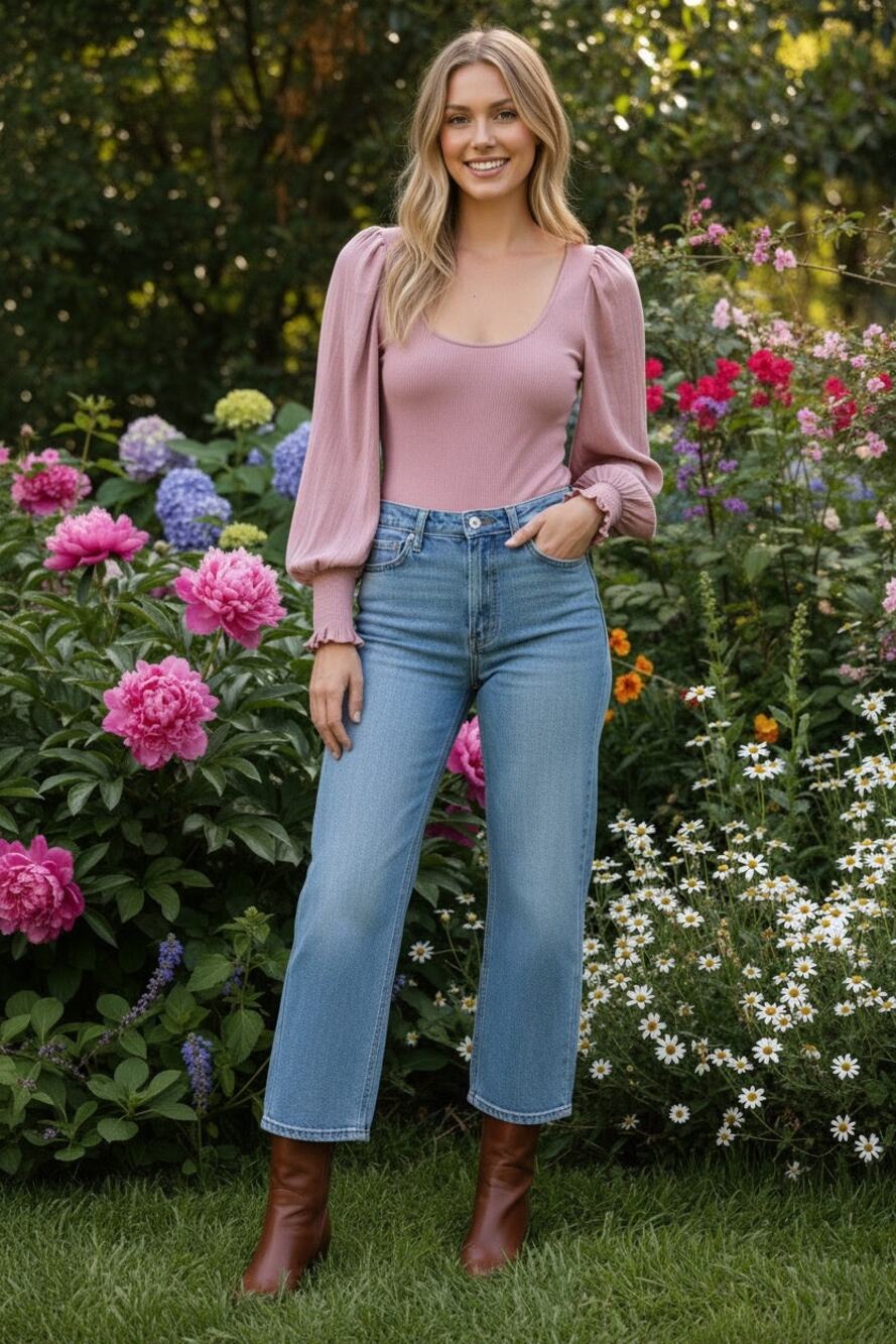 Forever 21 Womens M Long Sleeve Ribbed Knit Dusty Rose Bodysuit Top EUC